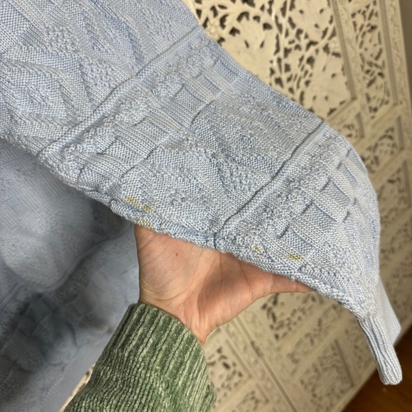 Vintage Light Blue Chunky Knit Aztec Geometric Oversized Slouchy Cardigan Sz M - Picture 7 of 9